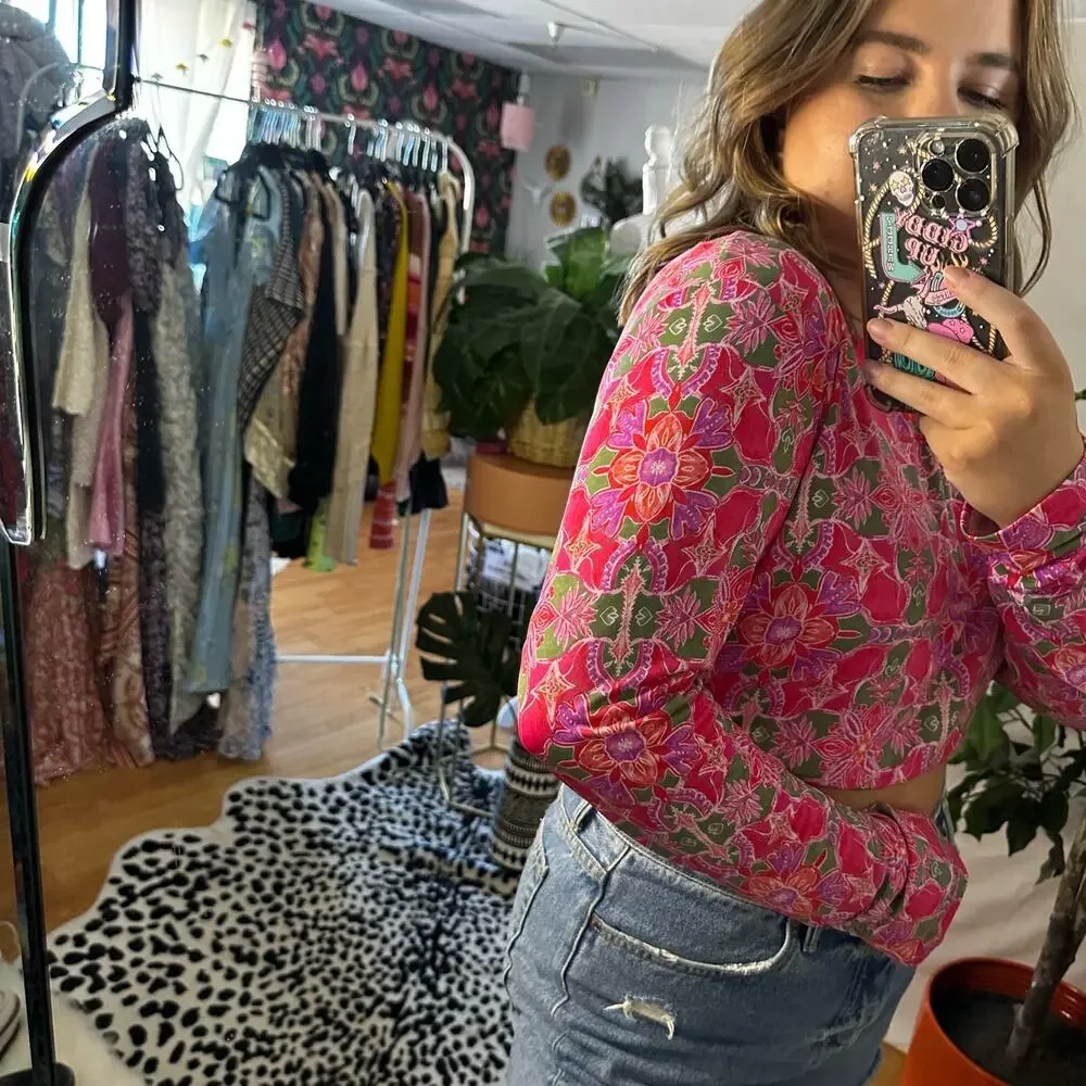 Misa Acia Ana Capri Floral Long Sleeve Top Pink Size Large